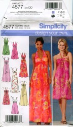 4577  SIMPLICITY DESIGN YR EVENING HALTER EMPIRE DRESS LENGTHS PATTERN 4-10